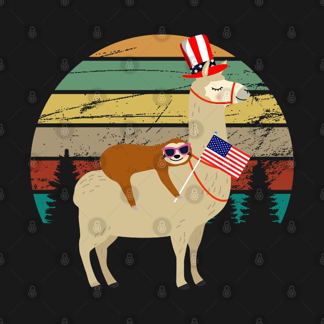 4th of July Sloth Riding Llama with USA flag Awesome Gift Men Women Tee by kaza191