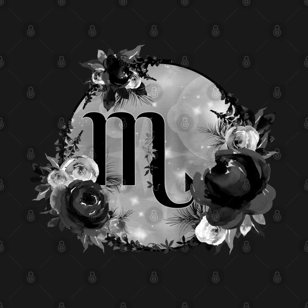 Scorpio Zodiac Horoscope Gothic Black Floral Monogram by bumblefuzzies