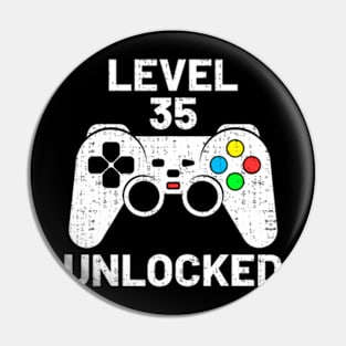 level 35 unlocked  video gamer gamepad 35th birthday Pin