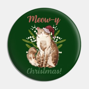 Meow-y Christmas! - Cream Fluffy Cat Pin