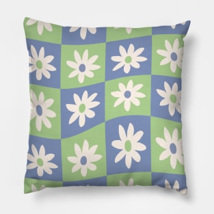 Abstract flowers art, Checkered pattern, Flower market, Indie, Cottagecore decor, Cute floral art, Fun art, Retro Pillow