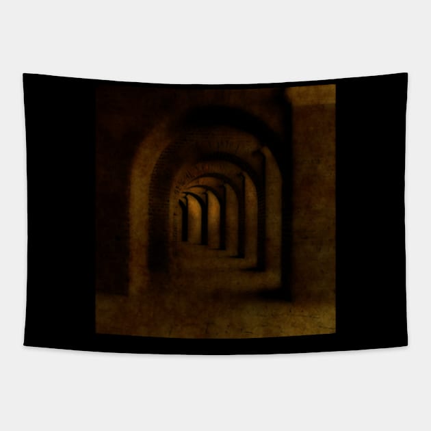 Digital collage, special processing. Path in some castle tunnel. Beautiful. Sand texture. Tapestry by 234TeeUser234