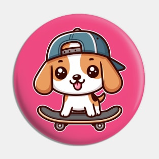 Kawaii Beagle Puppy On Skateboard Cute Skater Dog Lover Pin