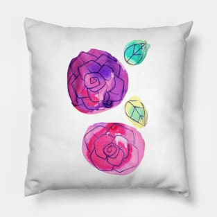 Simple Watercolor Roses and Leaves Pillow