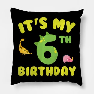 Its My 6Th Birthday Cute Dinosaur 6 Years Old Birthday Pillow