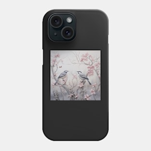 Copy of Grey and pink chinoiserie painting with birds and flowers Phone Case