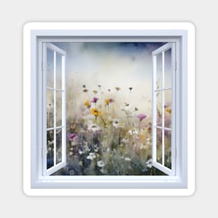 Wild Flower Field Window View Magnet