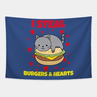 Valentine Cat I Steal Hearts Burgers Pet Lover Tapestry