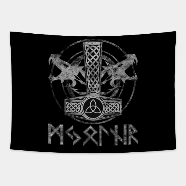 Thor's Hammer Mjolnir With Runic Writing Thors Hammer Tapestry TeePublic