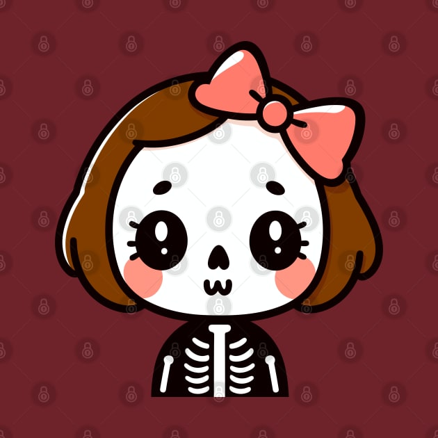 Halloween Cute Skeleton Girl with a Bow | Kawaii Chibi Girl in a Skeleton Costume by Nora Liak
