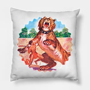 very hungry giant tiger retro comic book Pillow