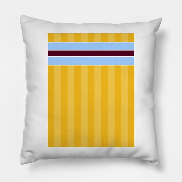 Aston Villa Retro 1985 Yellow Striped Blue and Claret Bars Away Pillow by Culture-Factory