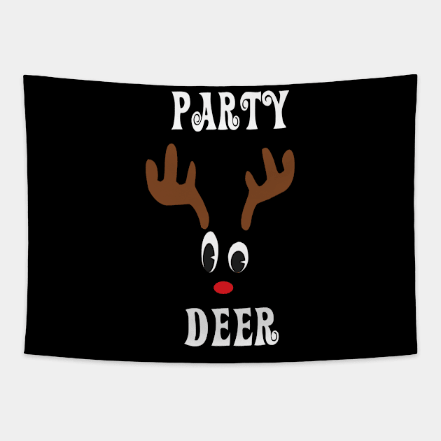 Party Reindeer Deer Red nosed Christmas Deer Hunting Hobbies Interests Tapestry by familycuteycom
