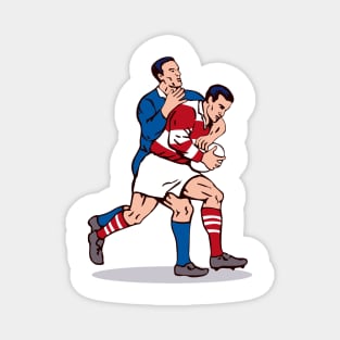 Rugby Player Tackling Retro Magnet