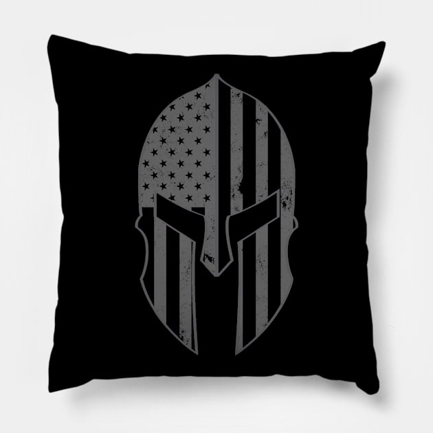 USA American Spartan Molon Labe Distressed Helmet With American Flag Pillow by DazzlingApparel