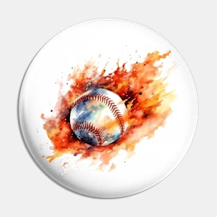 Flamming Baseball Watercolor Pin