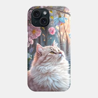 Fluffy cat in the floral nature garden Phone Case
