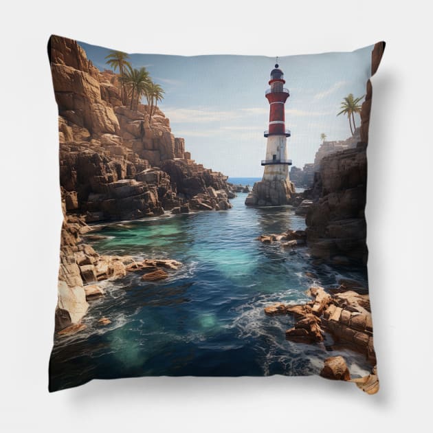 abandoned lighthouse, 3D rendered Pillow by Maverick Media