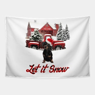 Black Dachshund Let It Snow Tree Farm Red Truck Christmas Tapestry