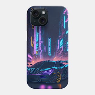 Dark Neon City Sports Car Phone Case