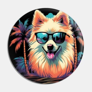 Retro Wave American Eskimo Dog Shirt Pin