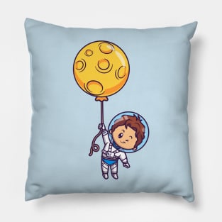 Cute Boy Astronaut Floating With Moon Balloon Pillow