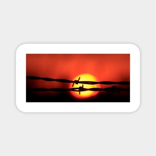 Kansas Sunset with the Sun and a barbwire silhouette. Magnet