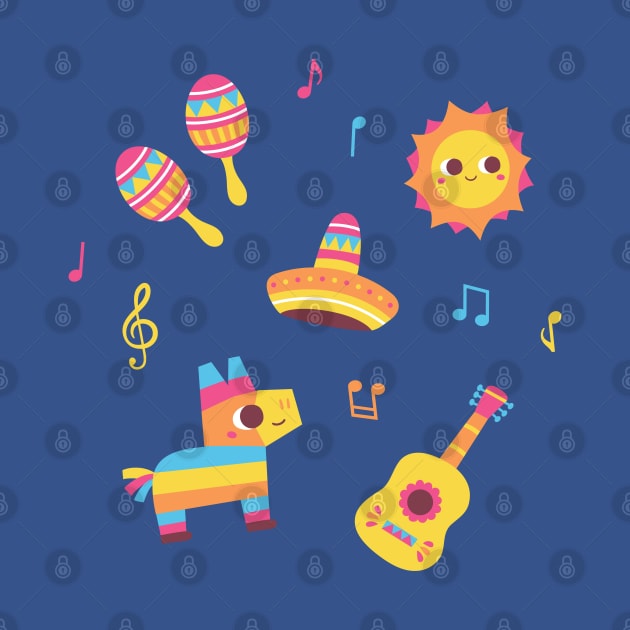 Cute Fiesta Maracas, Sun, Sombrero, Pinata, Guitar Set by rustydoodle