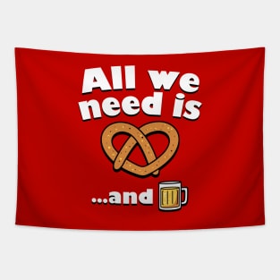 Beer and Pretzel Oktoberfest Retro 60's Hippie Slogan Funny Meme Tapestry