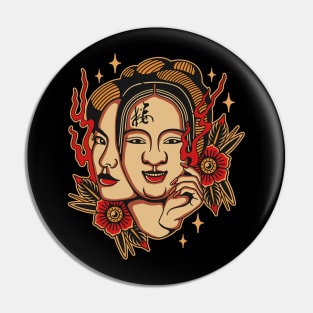 Japanese women and masks Pin