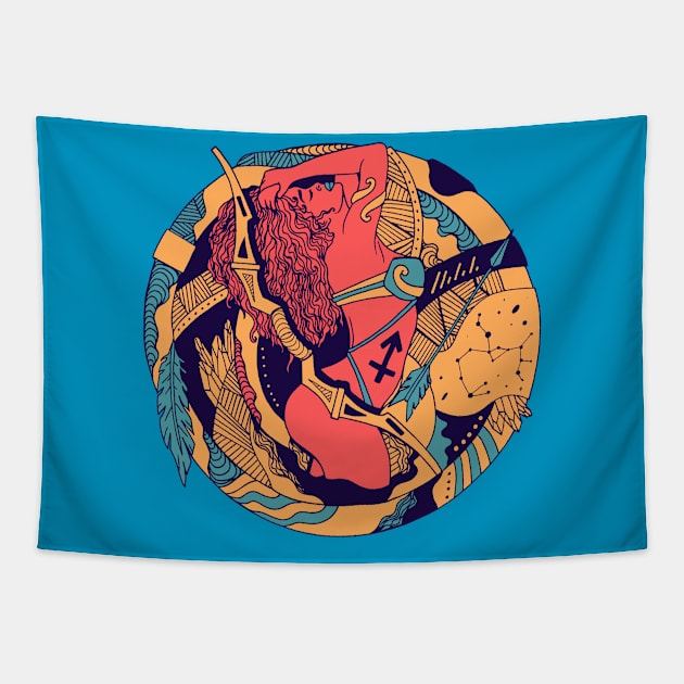 Retro Triad Sagittarius Beauty Tapestry by kenallouis