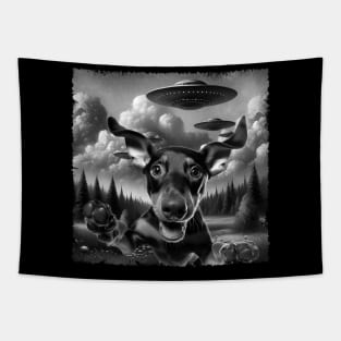 Sleek and Regal Doberman Pinscher Dog UFO Statement Tee Collection Tapestry