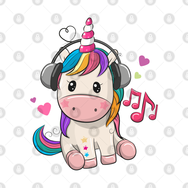 Disover Cute unicorn with headphones. Very beautiful design for kids. - Cute Unicorn - T-Shirt