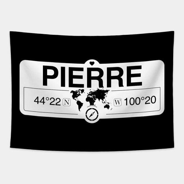 Pierre South Dakota Map Gps Coordinates Artwork With Compass Pierre South Dakota Tapestry Teepublic