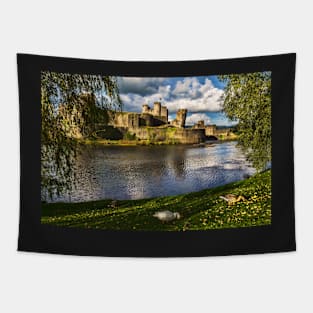 Late Afternoon At Caerphilly Castle Tapestry