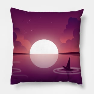 Sunset Paper boat at Dawn I Landscape Pillow