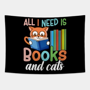 All I Need Is Books And Cats Cute Bookworm Cat Tapestry