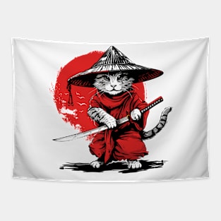 Retro Ninja Samurai Cat Katana Cat Sword Ukiyo-e Ronin Kitty Tapestry