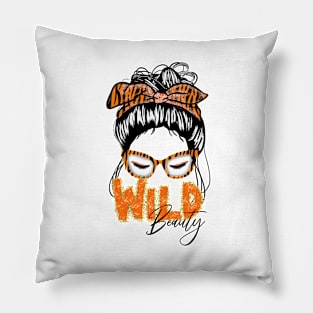 Messy bun - wild beauty - tiger print woman Pillow