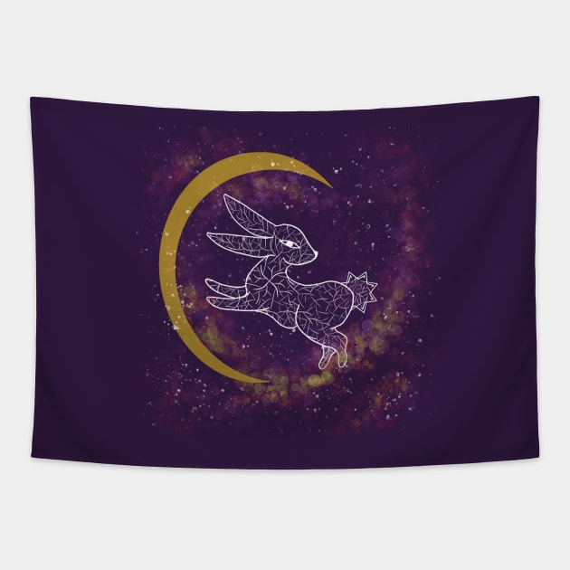 Purple lunar hare Tapestry by Xatutik-Art