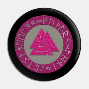 Vikings Distressed Valknut and Runes Pink and Silver Pin