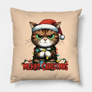 Whiskers Wonderland: Festive Feline Cartoons for Purr-fect Holiday Cheer! Pillow