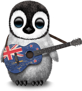 Baby Penguin Playing New Zealand Flag Guitar Magnet