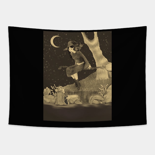 Witch and mermaid chatting Tapestry by Soup Shop