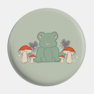 Cute Cottagecore Frog and Mushrooms Pin