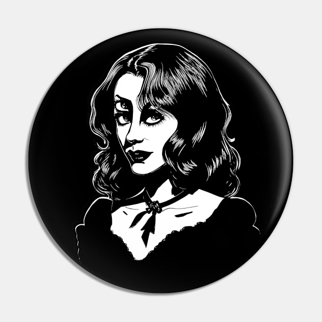 Gothic witch head portrait, girl with curly hair and four eyes Pin by Collagedream