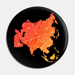 Colorful mandala art map of Asia with text in red and orange Pin