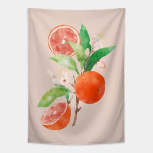 Oranges and Blossoms Botanical Watercolor Tapestry