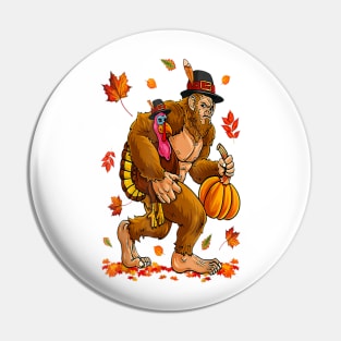 Thanksgiving Bigfoot Turkey Pumpkin Day Pin