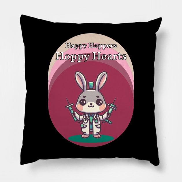 Happy Hoppers, Hoppy Hearts, Rabbit Pillow by pmArtology